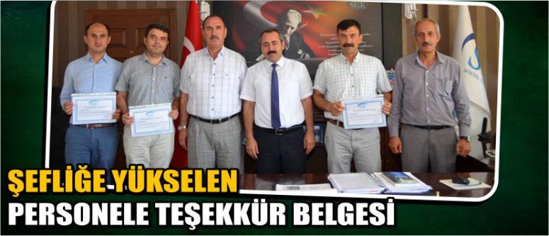 Şefliğe Yükselen Personele Teşekkür Belgesi