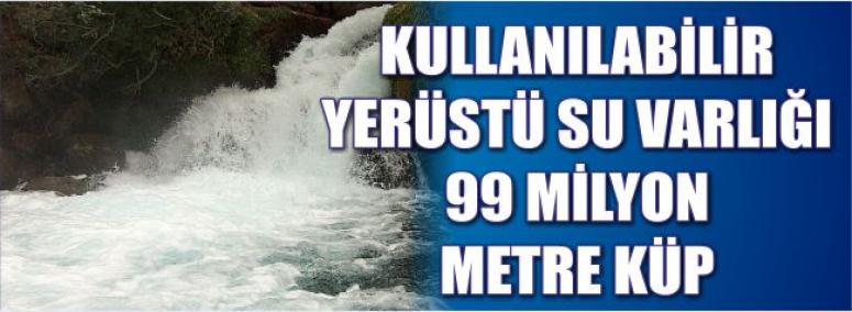 Kullanılabilir Yerüstü Su Varlığı 99 Milyon Metre Küp 